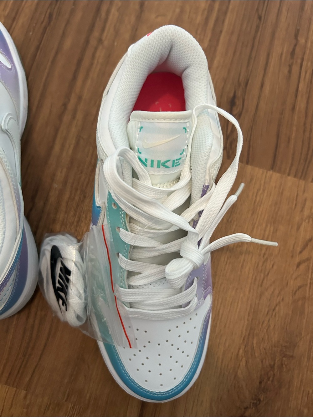 Nike White Sneakers with Teal, Lavender & Pink Accents - Picture 3 of 6